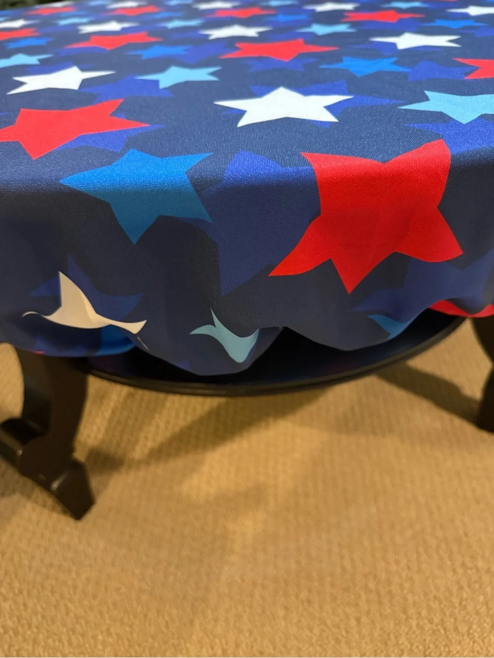 Patriotic Star Print Round Table Cover in Navy, Red, White - Unbranded